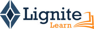 The Lignite Learn Logo. It has the diamond shape of the LEC logo along with pages being flipped.